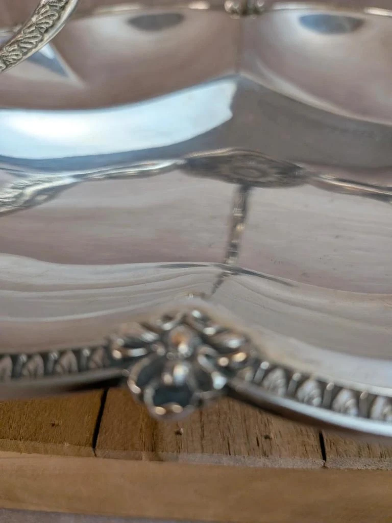 Oude Roux-marquiand hors-d’œuvre dienblad – Zilverkleurig metaal – Zwanendecor – photo 4